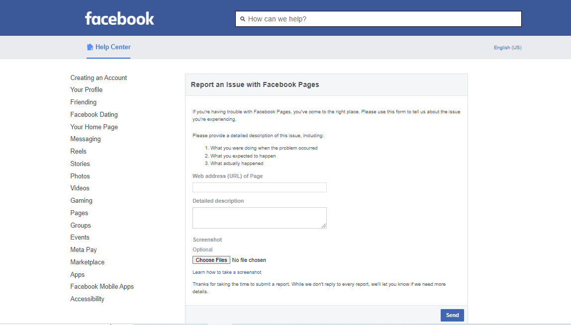 Submit your report to Facebook for recovering of your deleted Facebook Page.