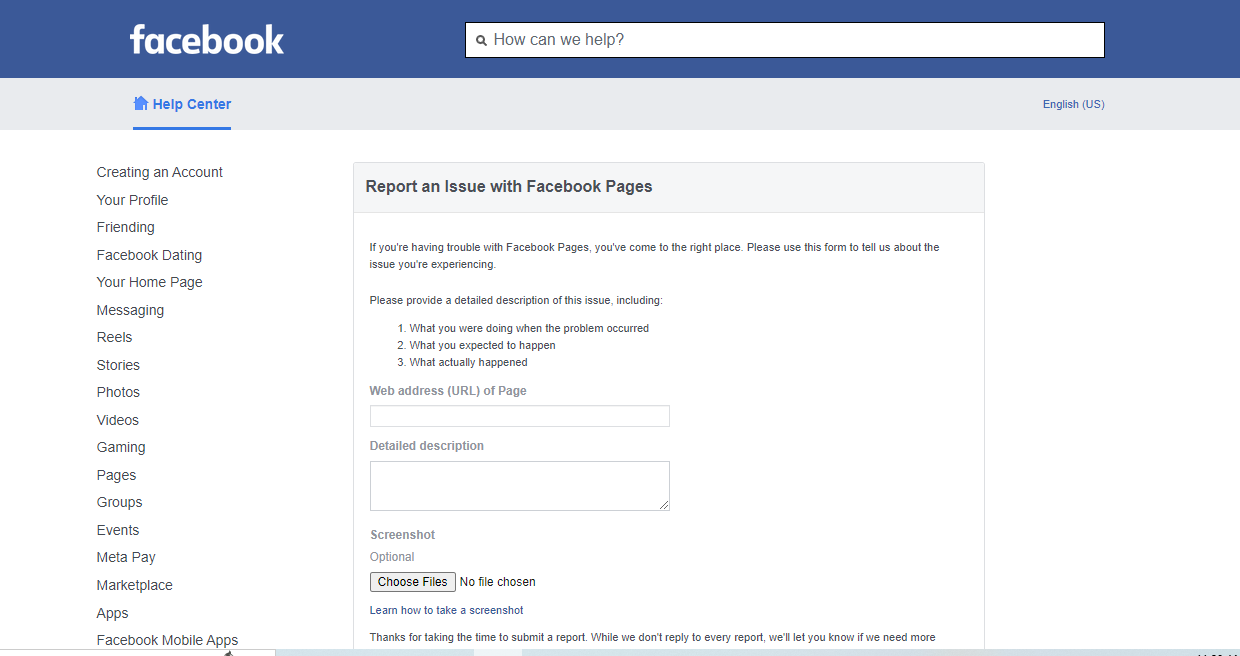 Report here if you faced any issue on Facebook 