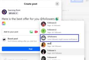 To Tag everyone in a Facebook Page, type @followers in your post and select followers from the menu appear.