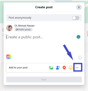 Click on three dots in post-creating section in the process to go live on a Facebook group.