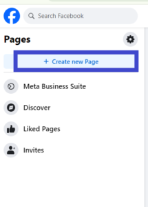 To create a Facebook Page, click on "create new Page" in Pages section.