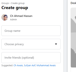 Add the Name of group and do other prompts to create a Facebook Group.