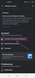 Under the "Privacy" section, tap on "Personal Information" to Change Your Name on Facebook.