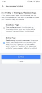 Select "Delete Page" from the two options and click on "Continue."