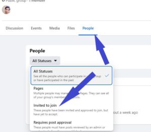 Click on the "People" tab, then select "Invited to join" from the drop-down menu.