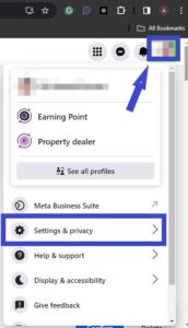 Click on the dropdown arrow located in the top-right corner of the screen and select "Settings & Privacy" from the menu.