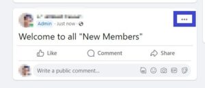 In the process to pin a post on a Facebook group, Click on the three dots (...) in the upper-right corner of the post.