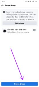 A confirmation message will appear asking if you want to archive the group. Tap "Pause group" to proceed.