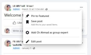 Select "Pin to Featured" from the dropdown menu to pin a post of Facebook Group.