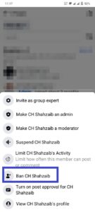 Tap on the name of that person and choose "Ban from Group."