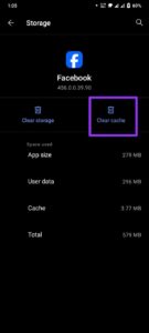Tap on the ''Clear cache'' tab to clear Facebook Cache.