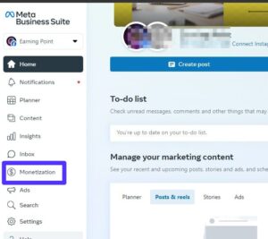 Within Meta Business Suite, locate the "Monetization" tab.