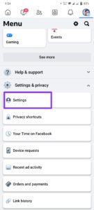 After clicking on three horizontal lines in Facebook app, scroll down and tap "Settings & Privacy" followed by "Settings".