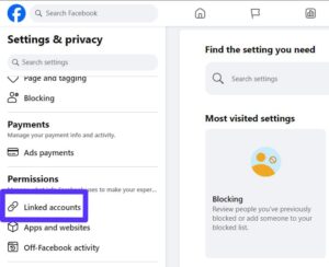 Scroll down and click on  "Linked accounts" under "Permissions" section.