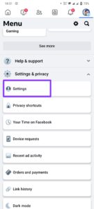 After tapping on three horizontal lines, scroll down and tap "Settings & Privacy," then "Settings."