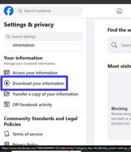 Scroll down and click on "Download Your Information." It will open this bar in the Ads Center of Facebook.