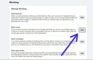 Click on "Edit" in front of "Block users."