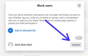 Once located, click on the "Unblock" button next to their name.