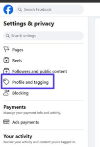 On the left side of the screen, find "Profile and Tagging" and click on it. 