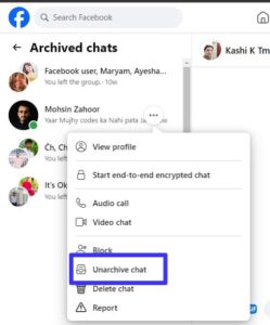 Click on three dots in front of the name of that person and select "Unarchived chat."