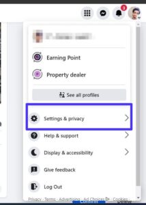 Click the downward arrow icon in the top right corner and select "Settings & Privacy" from the menu. 