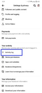 Under "Your Activity", tap on "Activity Log".