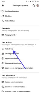 Scroll down and tap "Activity Log" under "Your Activity."