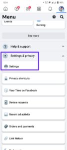 Scroll down until you find "Settings & Privacy" and tap on it. Then select "Settings" from the options that appear.