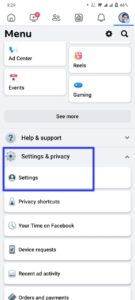 Open the Facebook app and tap on your profile picture with three horizontal lines in the top right corner to open your profile menu.

Scroll down and tap on "Settings & Privacy" and then "Settings."