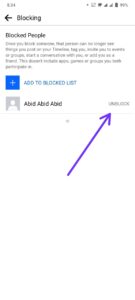 Find the person you wish to unblock and tap on "Unblock" and confirm your decision when prompted.