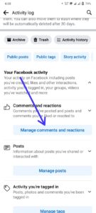 Select "Comments and reactions" and then tap on "Manage comments and reactions."
