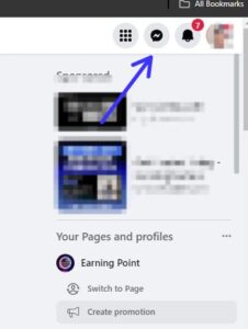 Click the Messenger icon in the top-right corner of the Facebook page. It looks like a speech bubble symbol.