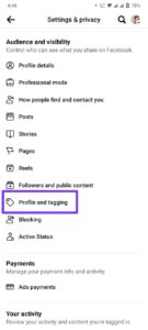 Scroll down to "Audience and visibility" and tap "Profile and Tagging".