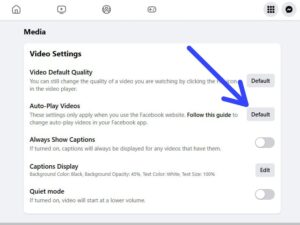 Here, you will see "Auto-Play Videos" option and it will be on "Defualt" setting. Click on "Defualt" to see other option.