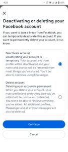 Select Deactivate Account and click Continue to Account Deactivation.