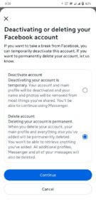 Select Permanently Delete Account and click Continue to Account Deletion.