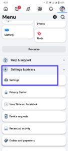 Click on the downward arrow in the top-right corner and select Settings & Privacy > Settings.