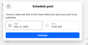 After clicking on schedule, set date and time you want to post and then click on save to schedule a post on Facebook to go live on your selected date.